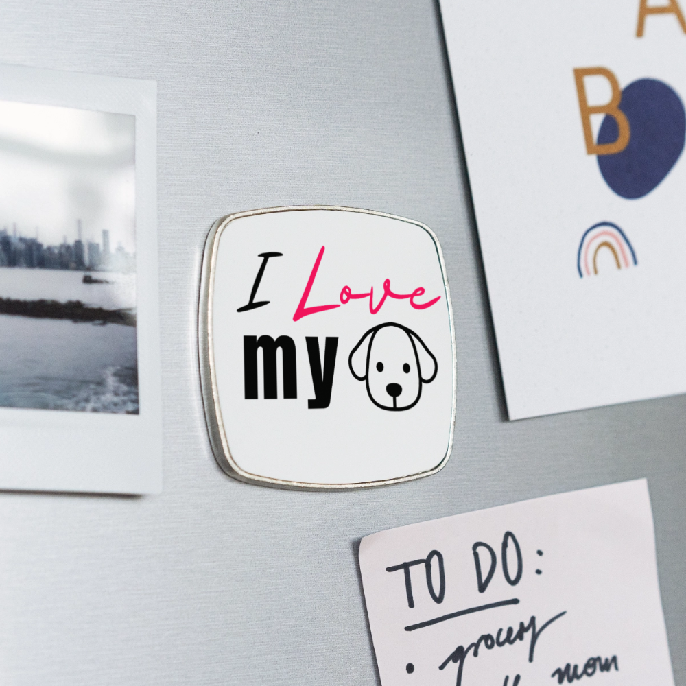 I Love my Dog - Viereckiger Kühlschrankmagnet - Weiß