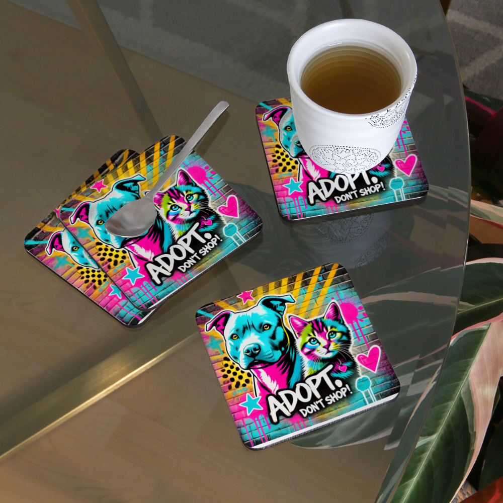 Graffiti-Style – Adopt, Don’t Shop! - Untersetzer (4er-Set) - Weiß