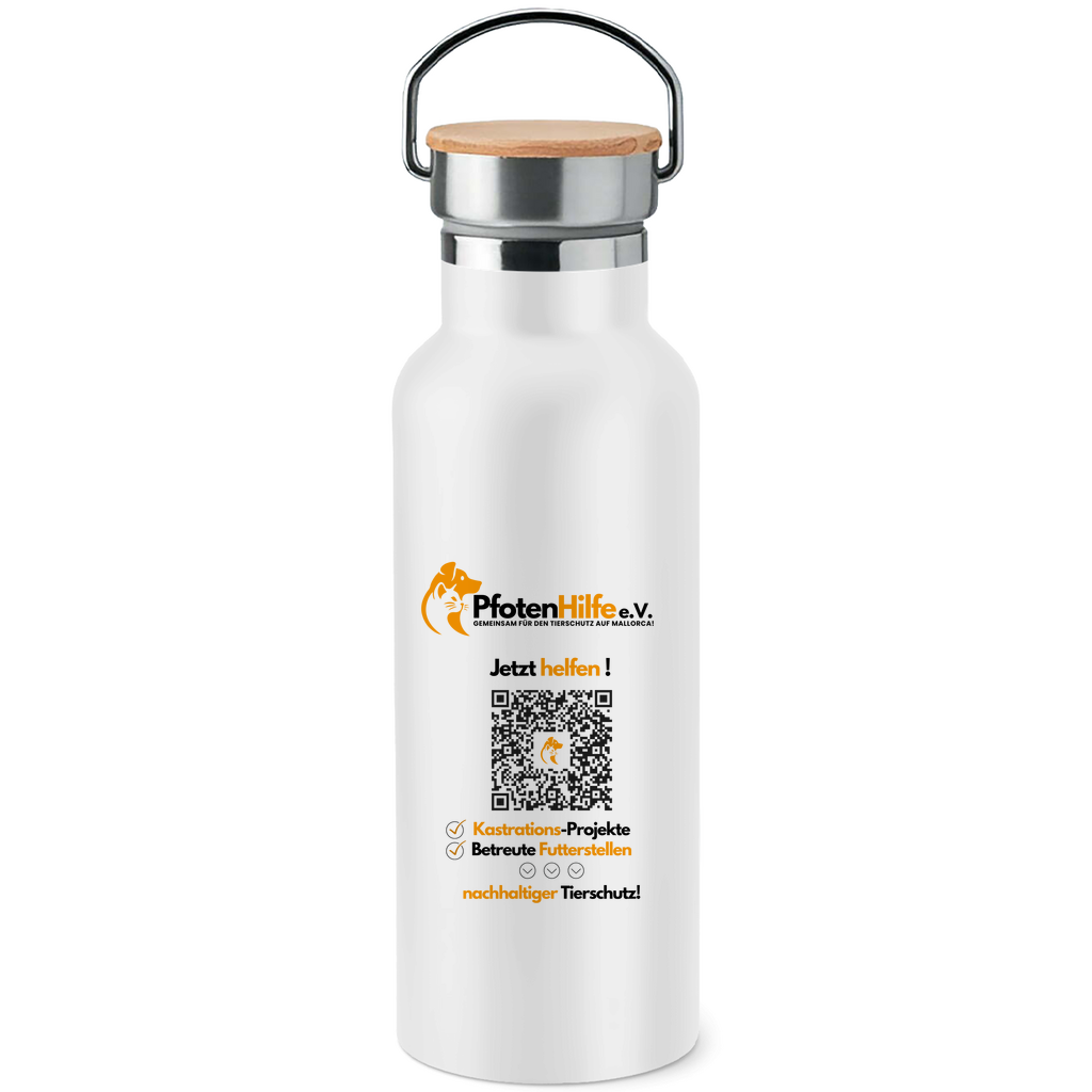 Pfotenhilfe Mallorca - Edelstahl-Trinkflasche mit Bambusdeckel