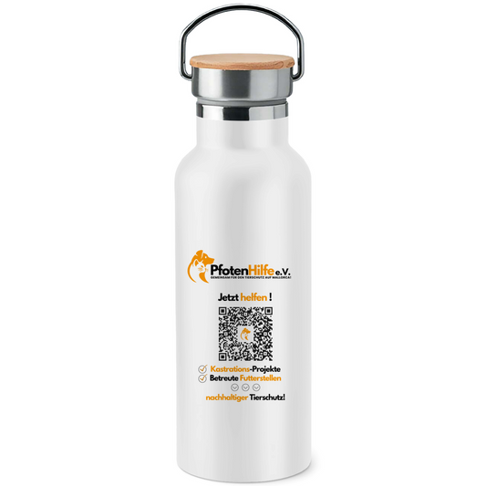 Pfotenhilfe Mallorca - Edelstahl-Trinkflasche mit Bambusdeckel