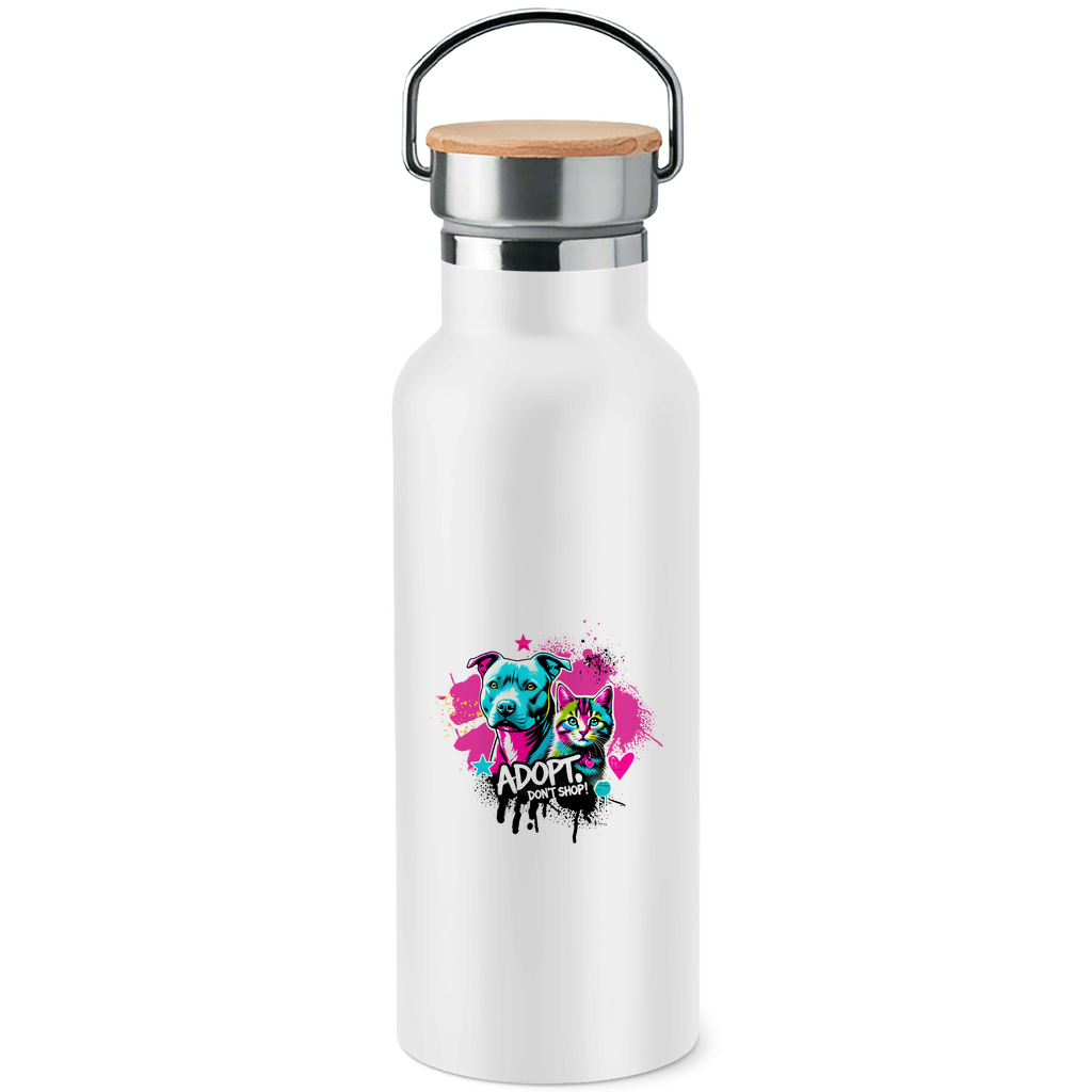 Adopt don't Shop - Edelstahl-Trinkflasche mit Bambusdeckel - PetArt