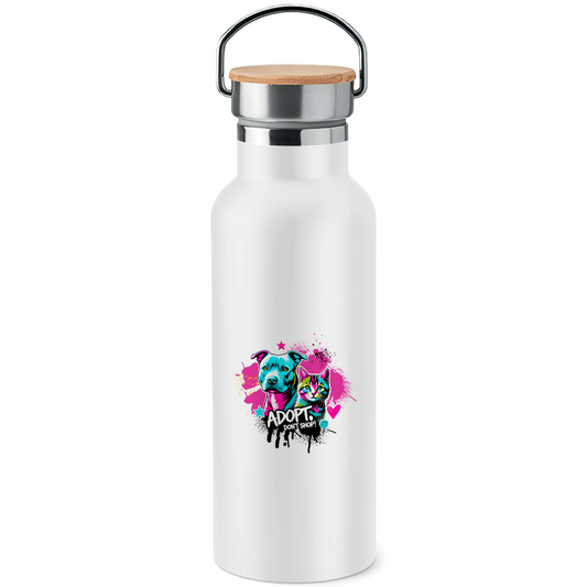 Adopt don't Shop - Edelstahl-Trinkflasche mit Bambusdeckel - PetArt