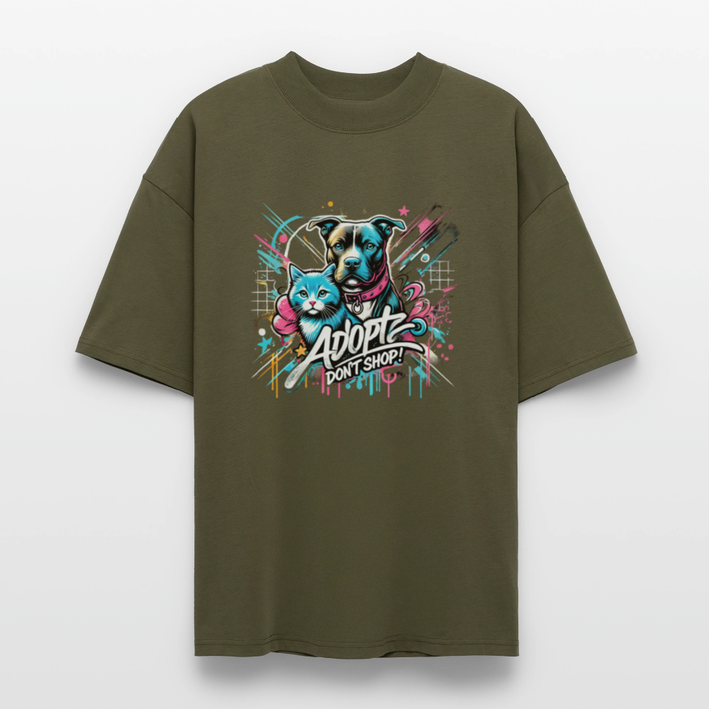 Adopt Don’t Shop 4er Print - Oversized Unisex Bio T-Shirt - Khaki