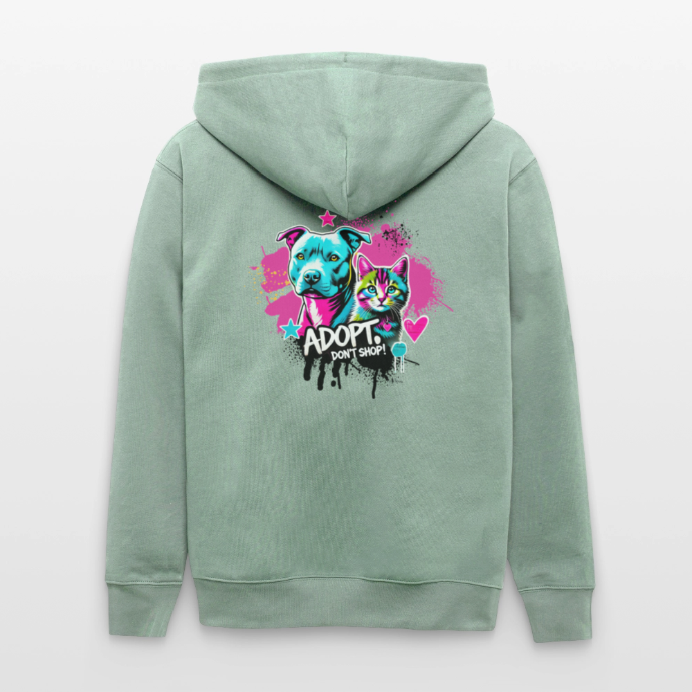 Adopt, Don’t Shop! -  Unisex Bio-Kapuzenjacke CULTIVATOR - Helles Graugrün