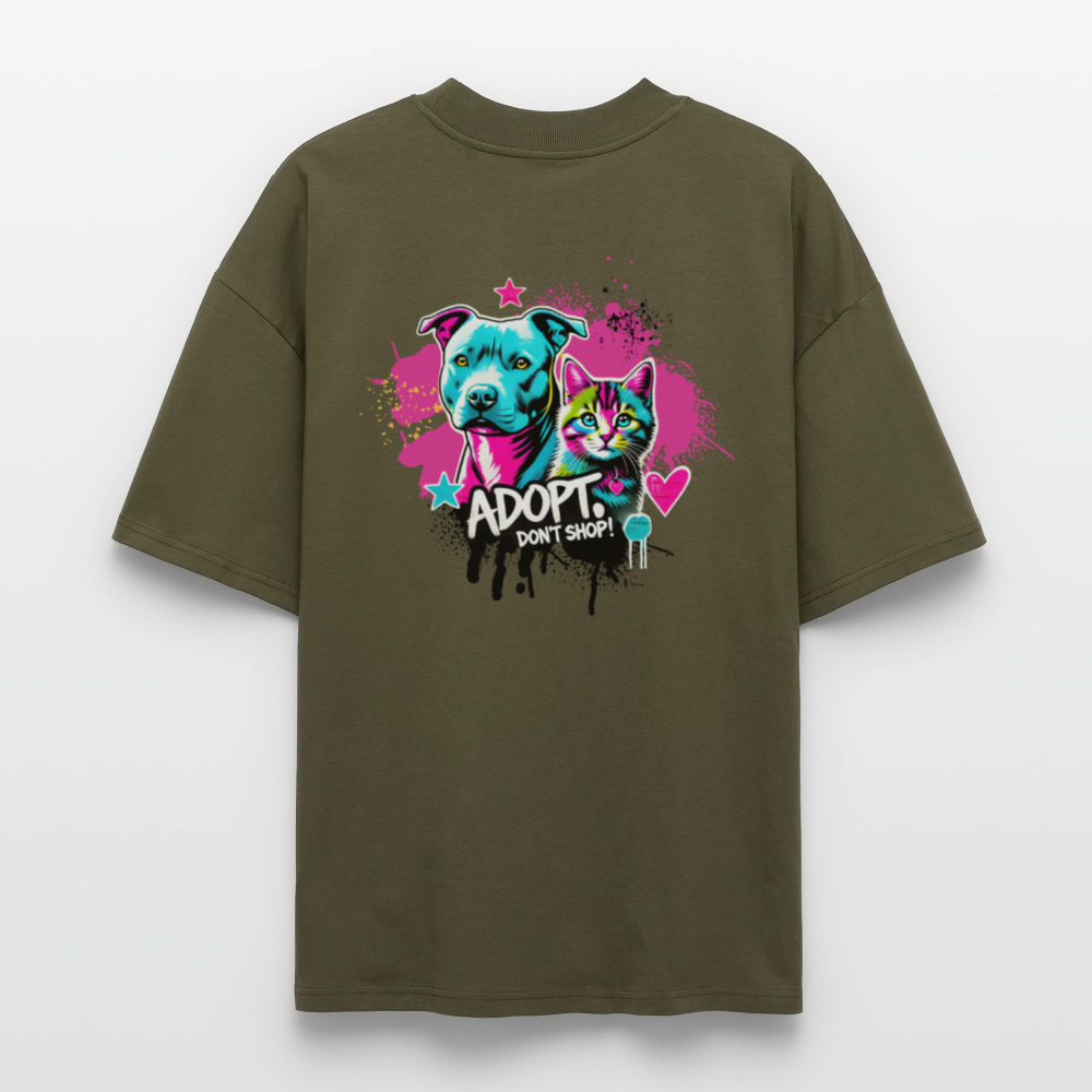 Adopt Don’t Shop 4er Print - Oversized Unisex Bio T-Shirt - Khaki