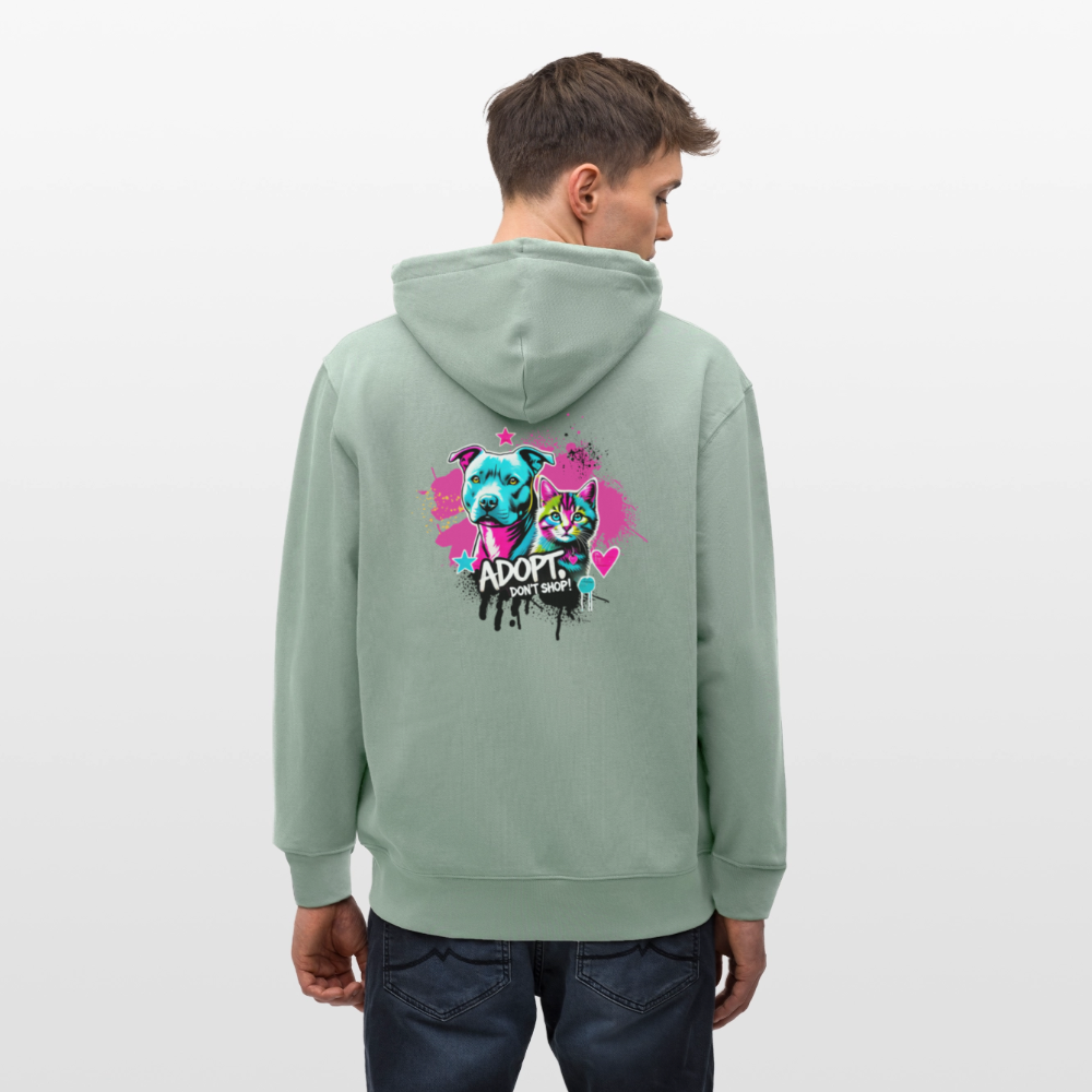Adopt, Don’t Shop! -  Unisex Bio-Kapuzenjacke CULTIVATOR - Helles Graugrün
