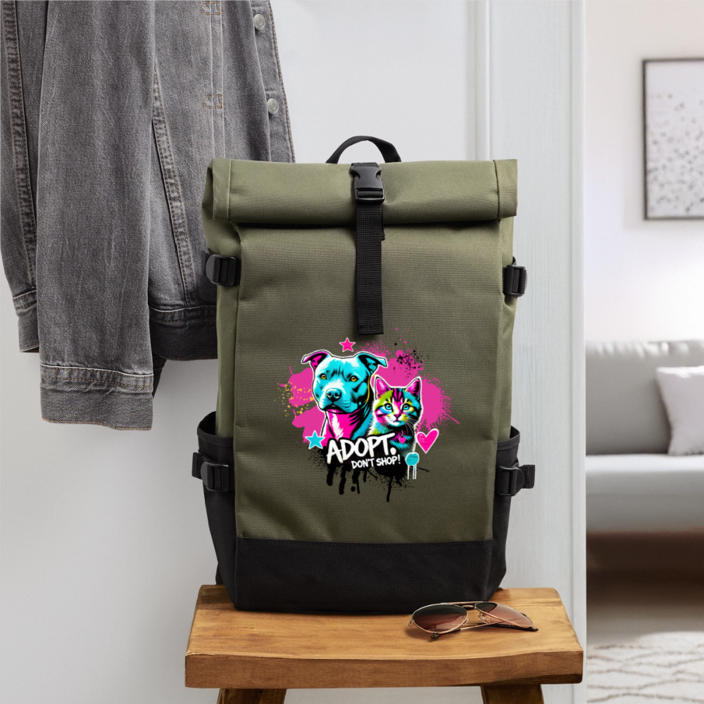 Adopt don't Shop - Rolltop Rucksack - Olive/Schwarz
