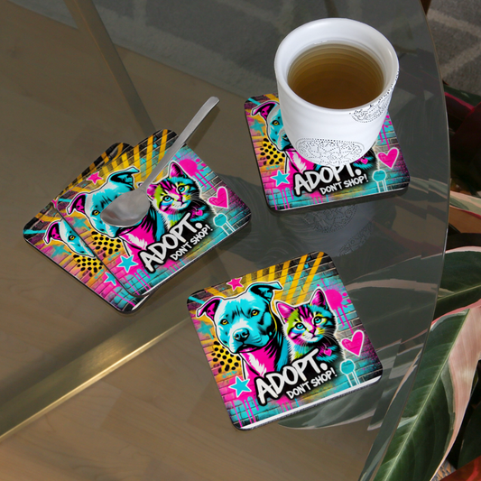 Graffiti-Style – Adopt, Don’t Shop! - Untersetzer (4er-Set) - Weiß