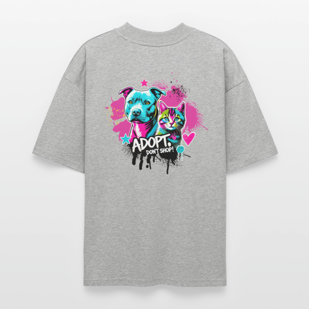 Adopt Don’t Shop 4er Print - Oversized Unisex Bio T-Shirt - Grau meliert