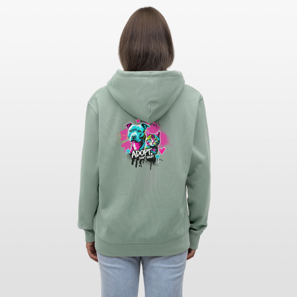 Adopt, Don’t Shop! -  Unisex Bio-Kapuzenjacke CULTIVATOR - Helles Graugrün