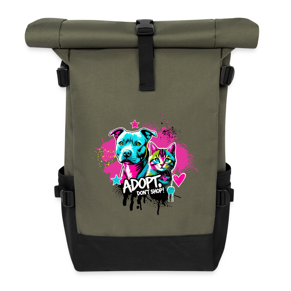 Adopt don't Shop - Rolltop Rucksack - Olive/Schwarz