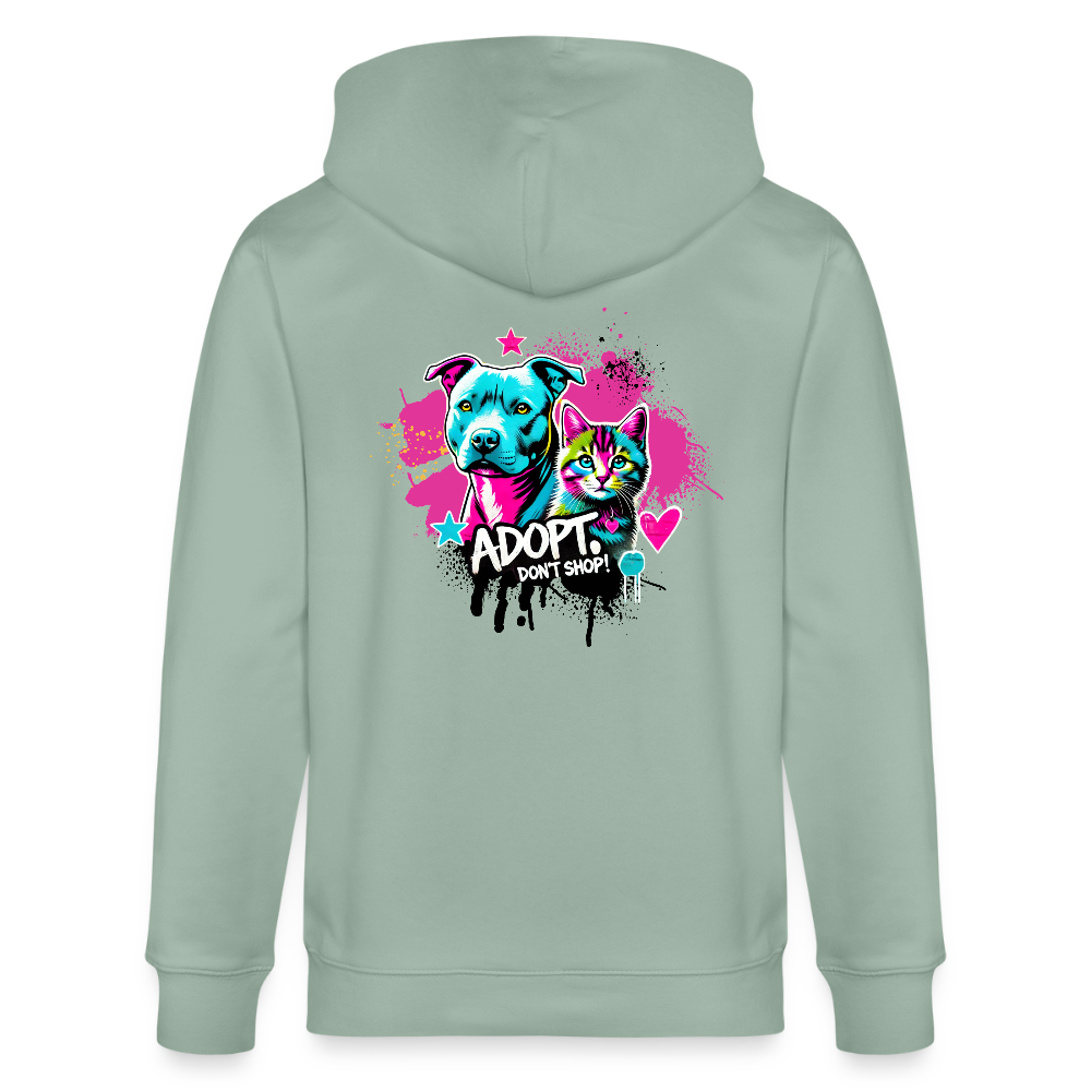 Adopt, Don’t Shop! -  Unisex Bio-Kapuzenjacke CULTIVATOR - Helles Graugrün