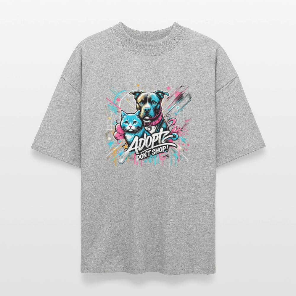 Adopt Don’t Shop 4er Print - Oversized Unisex Bio T-Shirt - Grau meliert