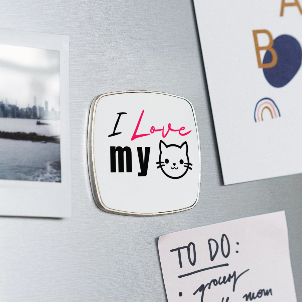 I Love my Cat - Viereckiger Kühlschrankmagnet - Weiß
