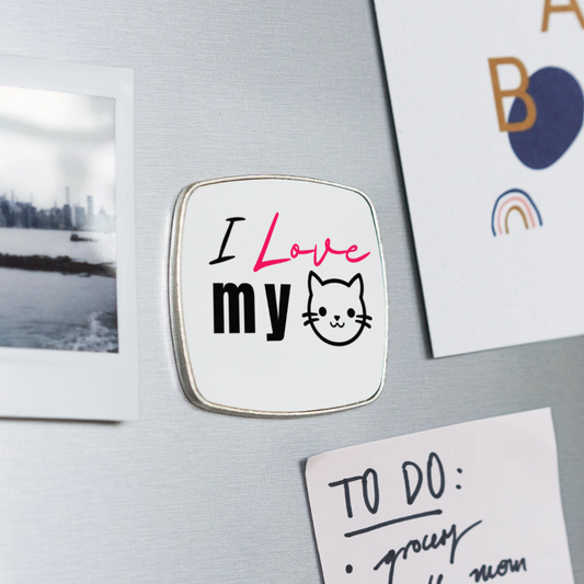 I Love my Cat - Viereckiger Kühlschrankmagnet - Weiß