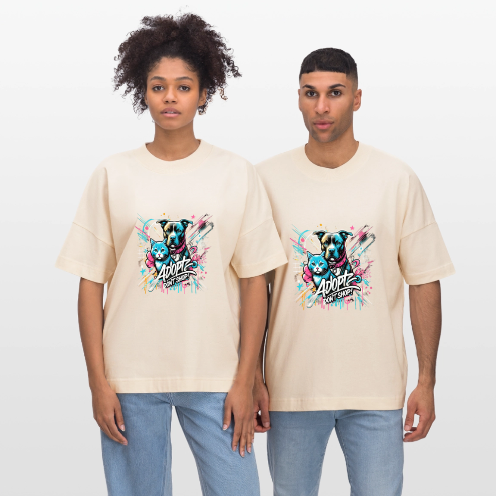 Adopt Don’t Shop 4er Print - Oversized Unisex Bio T-Shirt - Weißgrau