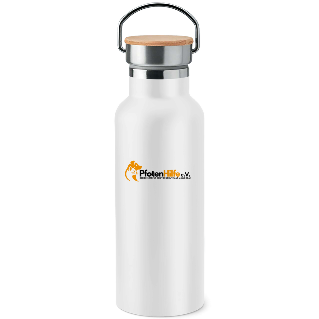 Pfotenhilfe Mallorca - Edelstahl-Trinkflasche mit Bambusdeckel
