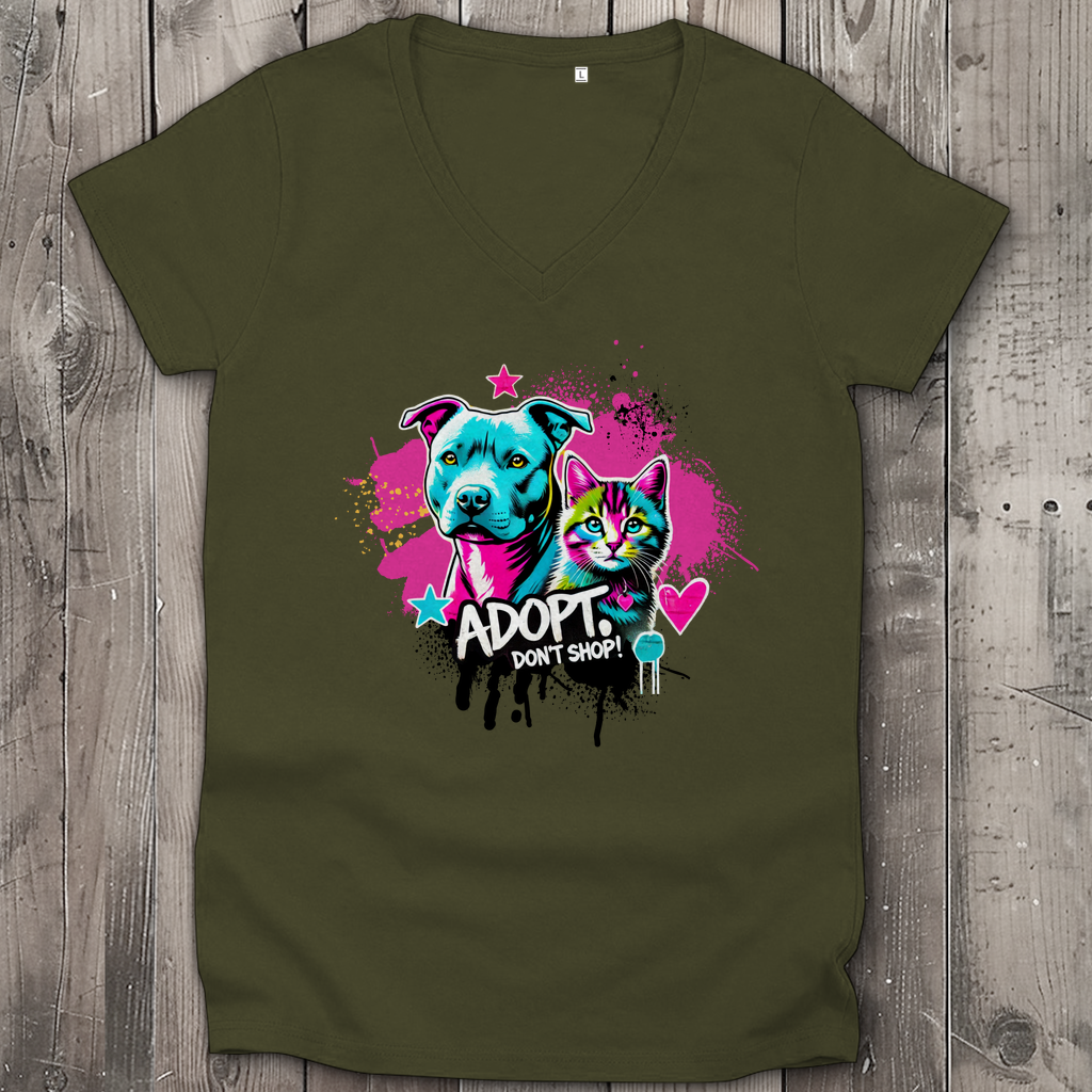 Adopt don't Shop  - Damen Premium Bio V-Neck T-Shirt